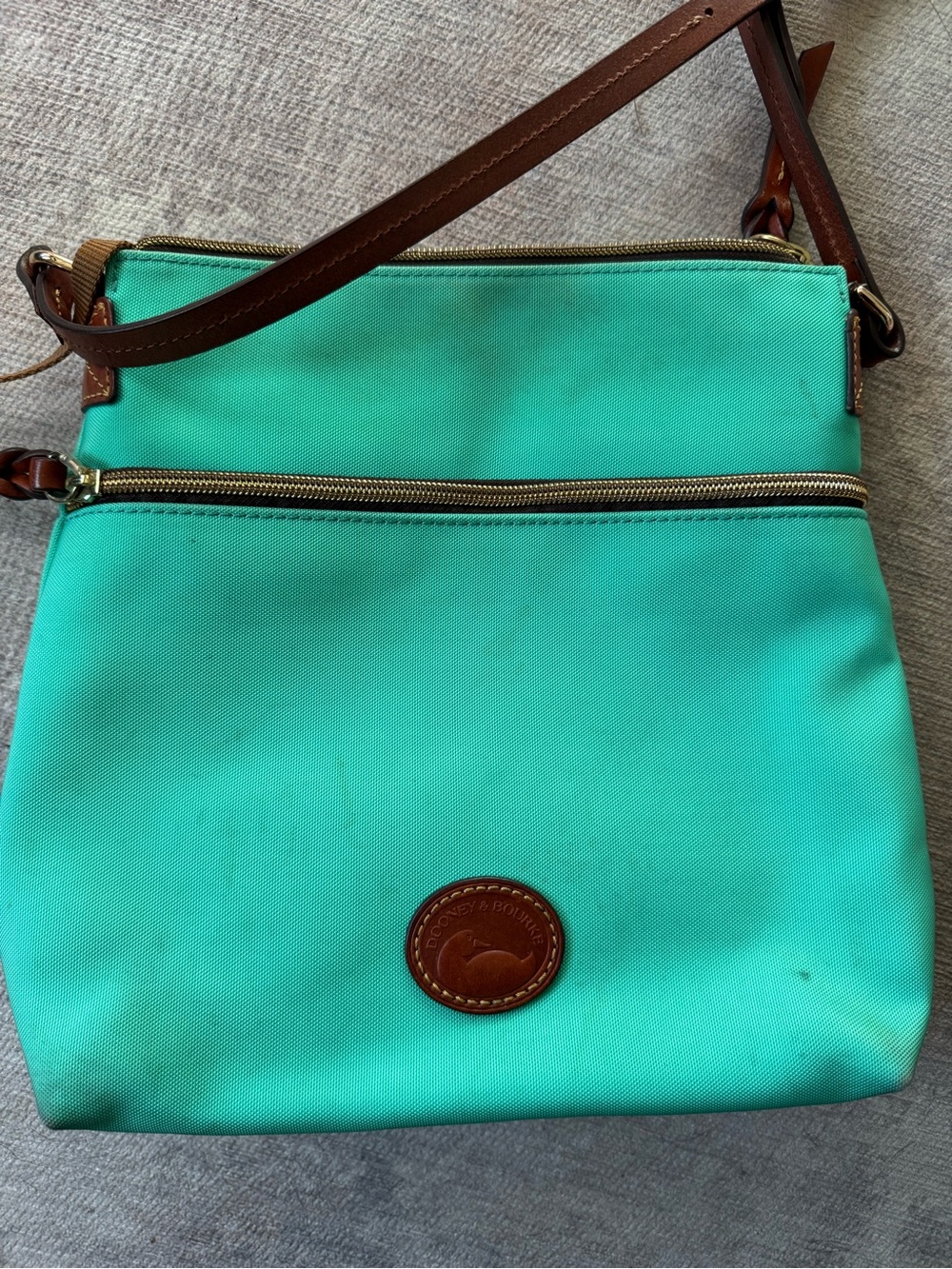 Dooney & Bourke Turquoise Crossbody with Brown Leather Trim